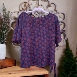 MICHAEL Michael Kors Top, Red on Navy Floral, Size Large